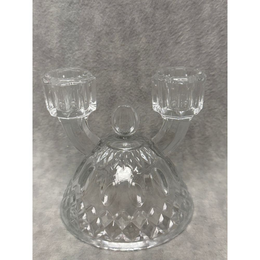 Unbranded Double Arm Candelabra Taper Candle Holder Clear Pressed Glass